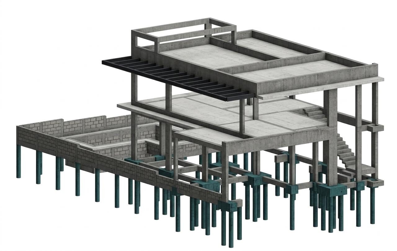 Residência I - C & N, modelo estrutural