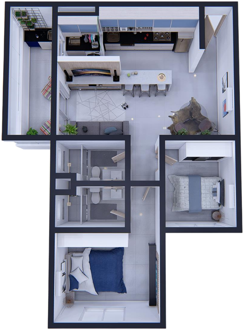Planta humanizada 3D de apartamento